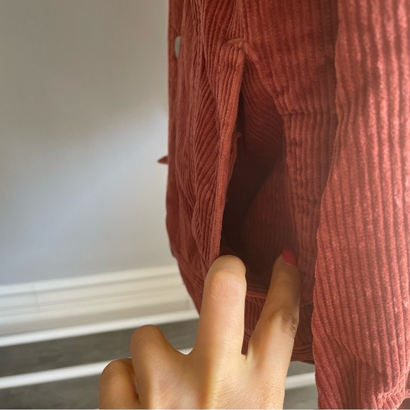 PacSun Faux Fur Collar Corduroy Oversized Jacket in Rust - Picture 13 of 14